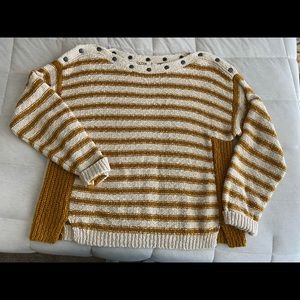 Anthropologie Mustard & Cream Stripped Sweater